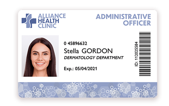 Employee badge for healthcare printed with Badgy