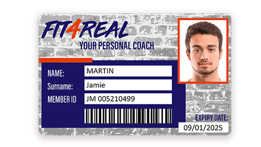 Sport membership card with barcode printed with Badgy