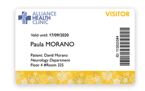 Visitor badge for healthcare printed with Badgy